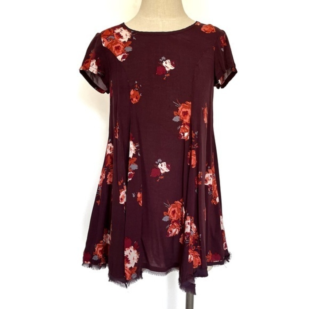 UO Silence + Noise Maroon Floral Mini Dress Size Extra Small